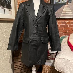 Newport News Women's Black Genuine Leather Front Button Jacket